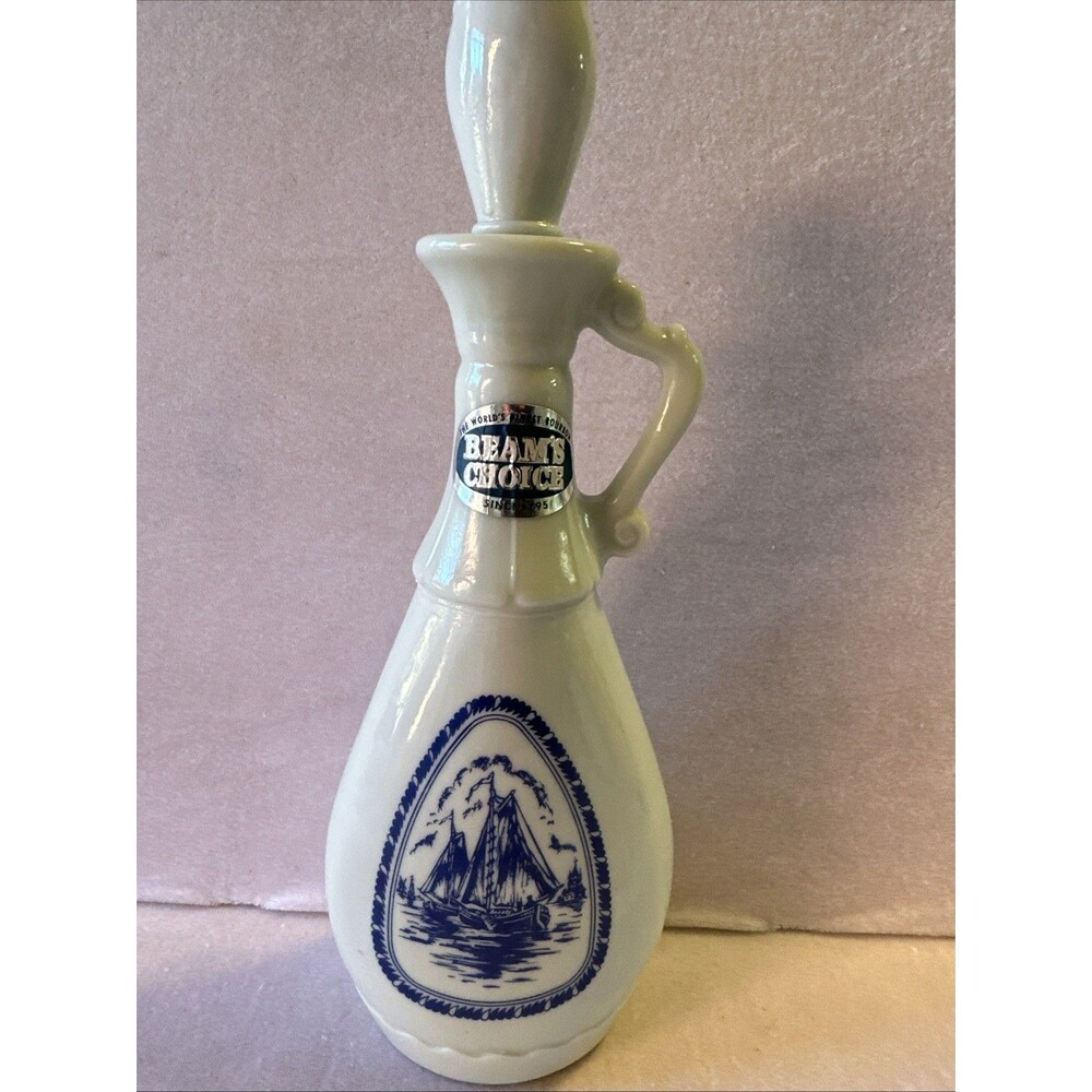 Vintage Jim Beam Beam's Choice Delft Blue Sailboat Windmill Decanter Empty